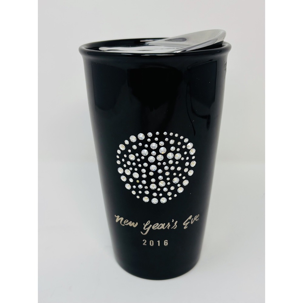 STARBUCKS Tumbler 12 Oz. Black New Year's Eve 2016 Swarovski Crystals Limited‎